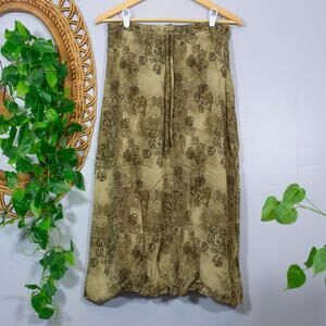 Olive Abstract Print Midi Skirt Earthy Minimal 90s Vtg | Soft Autumn